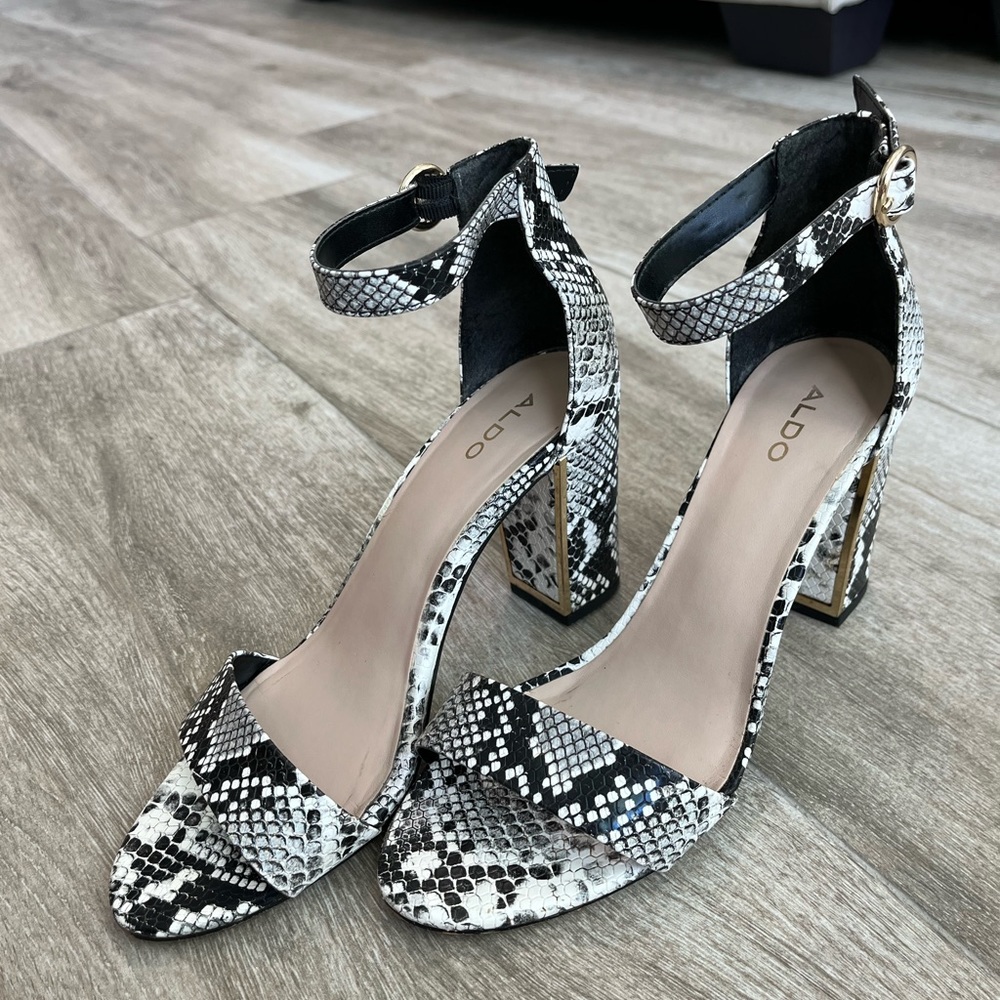 ALDO snakeskin heel with gold detail
